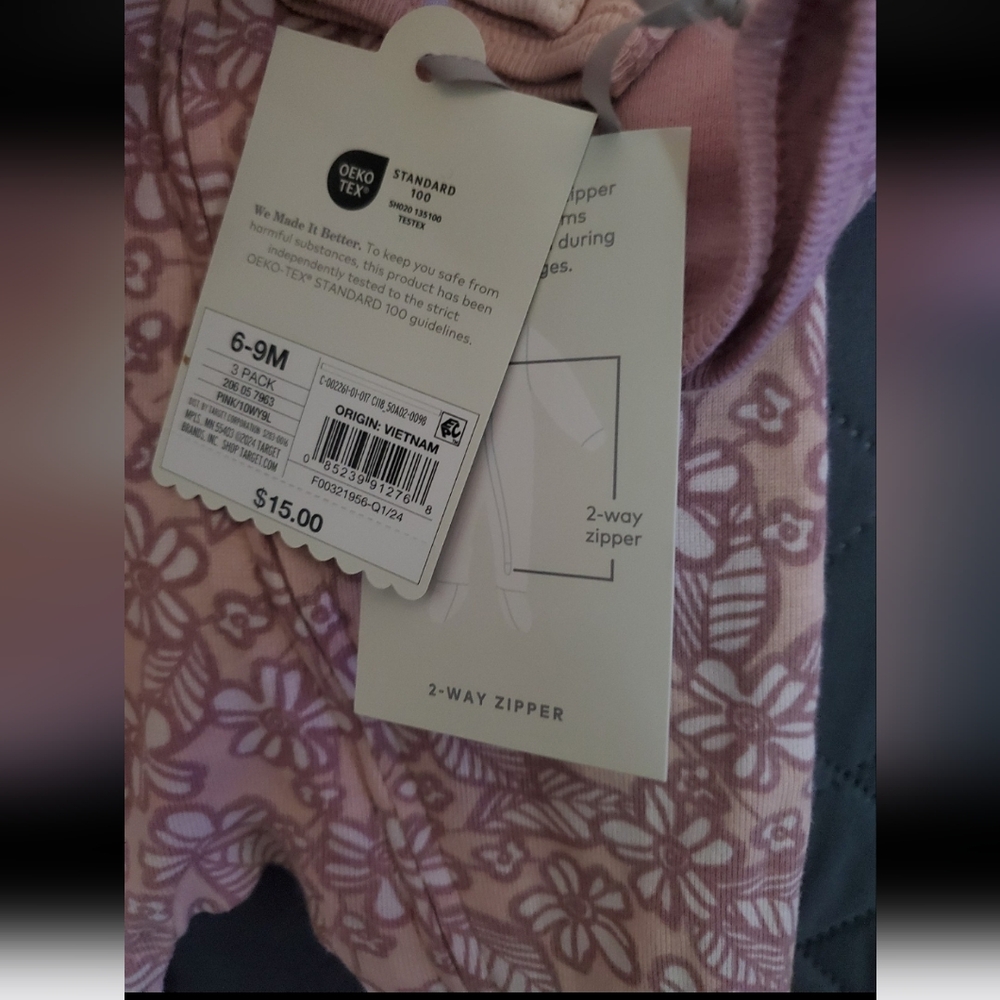 3pk 6-9m Footed Onesies - Picture 3 of 3